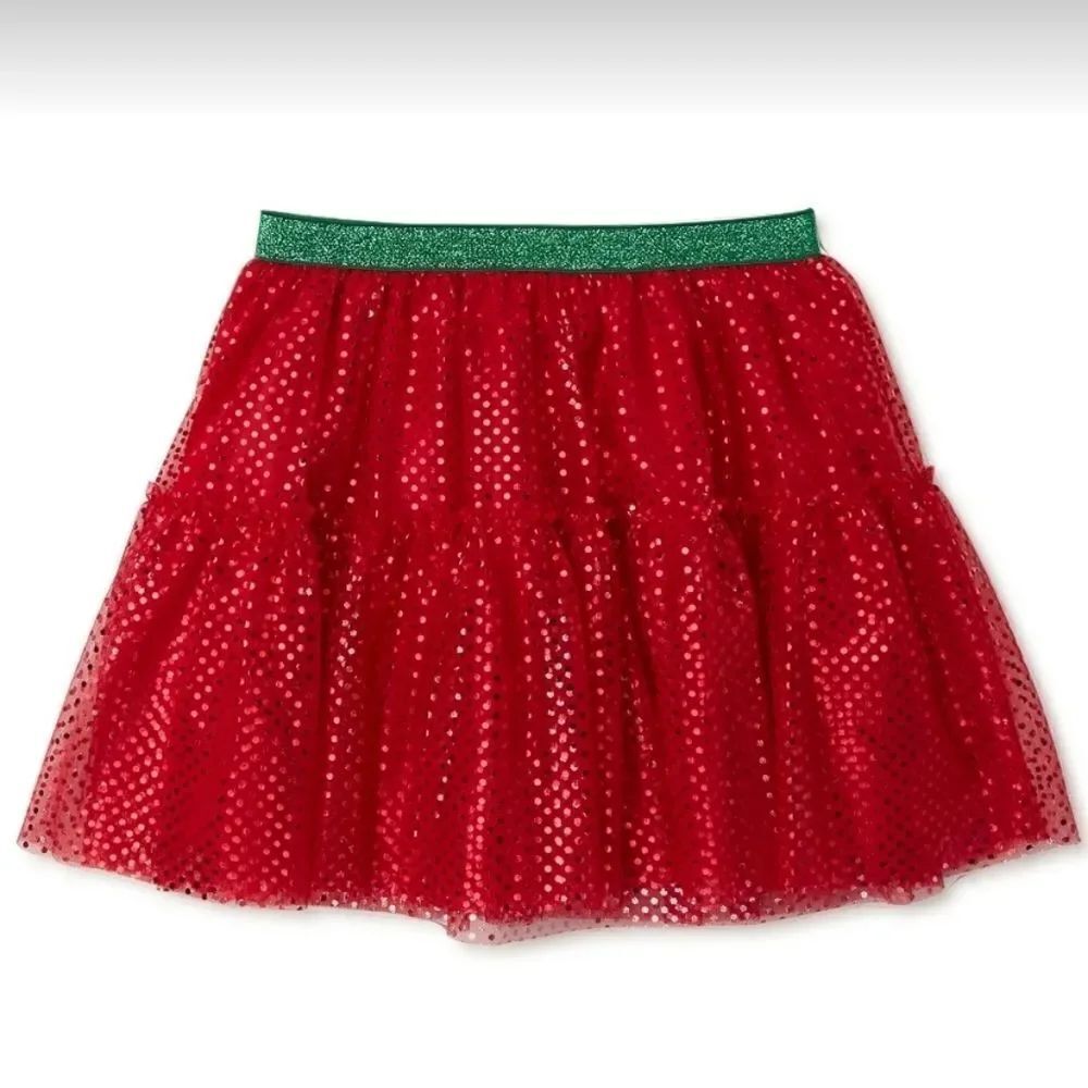 🔺️Holiday Time Red Sparkly Mesh Skirt Youth Small